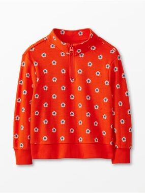 Hanna Andersson Print Waffle Knit Quarter Zip Sweatshirt Daisies on Orange 8